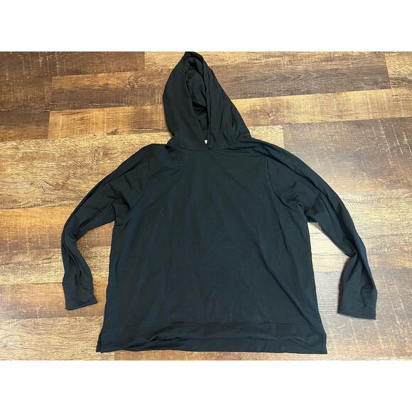Peruvian Connection Women's Hooded Sweatshirt Solid Black Pockets Cotton XXL - Picture 1 of 7